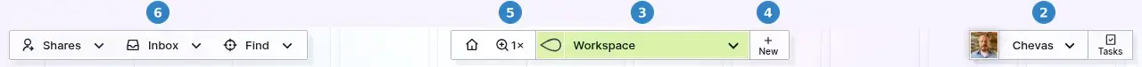 Opal Quick Start: annotated top toolbar with numbered callouts 2 to 6 matching the steps