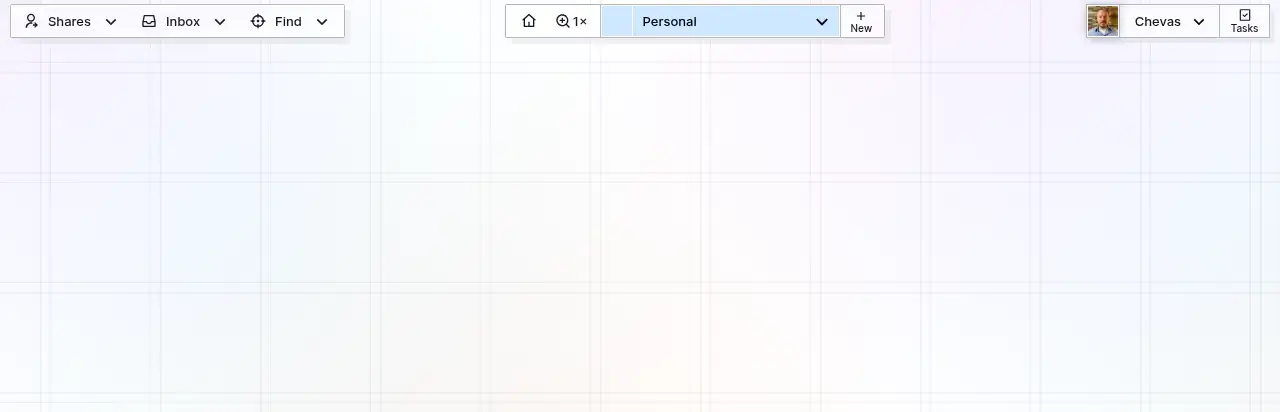 Opal Quick Start: an empty grid in a new workspace with the workspace name and color in the toolbar