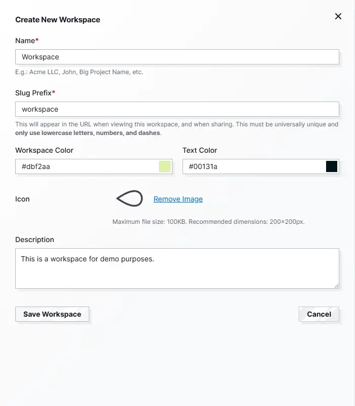 Visual Desk: Workspace fields
