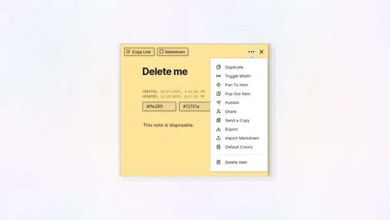 Delete an item: note menu with the Delete Item option, thumbnail