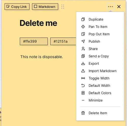 Delete an item: the ••• (more options) menu with the Delete Item option