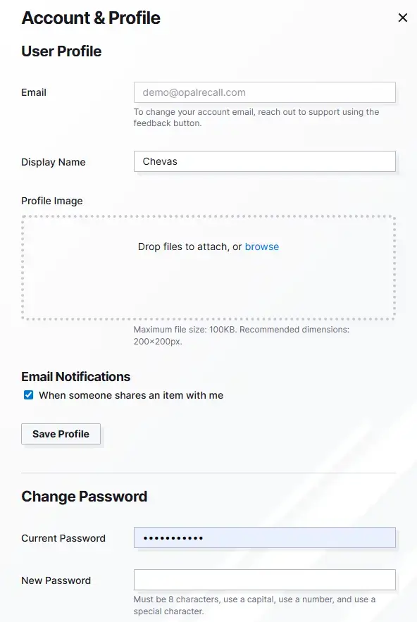 Opal Profile: Profile Settings