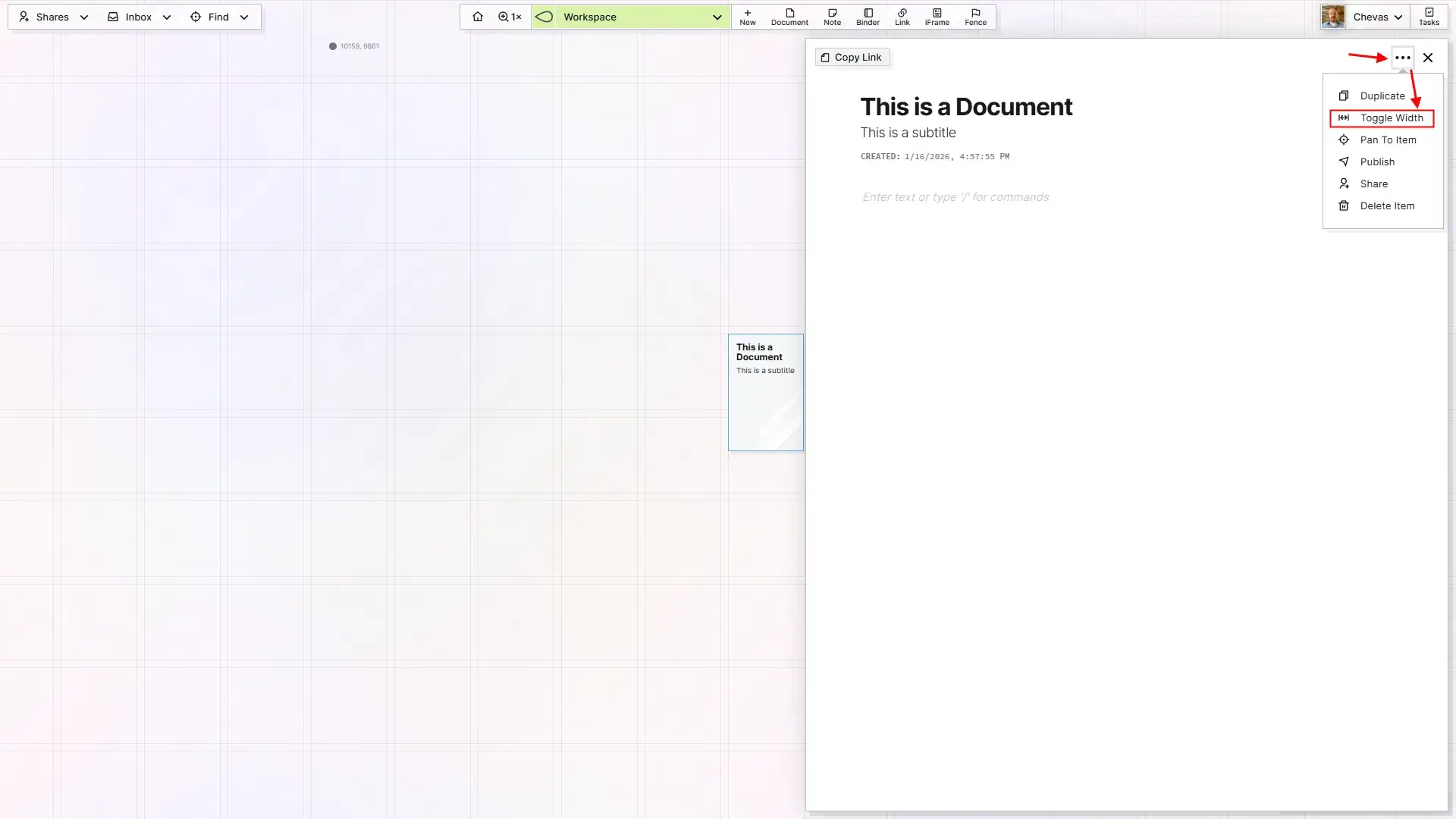 Managing Items: Toggle Width