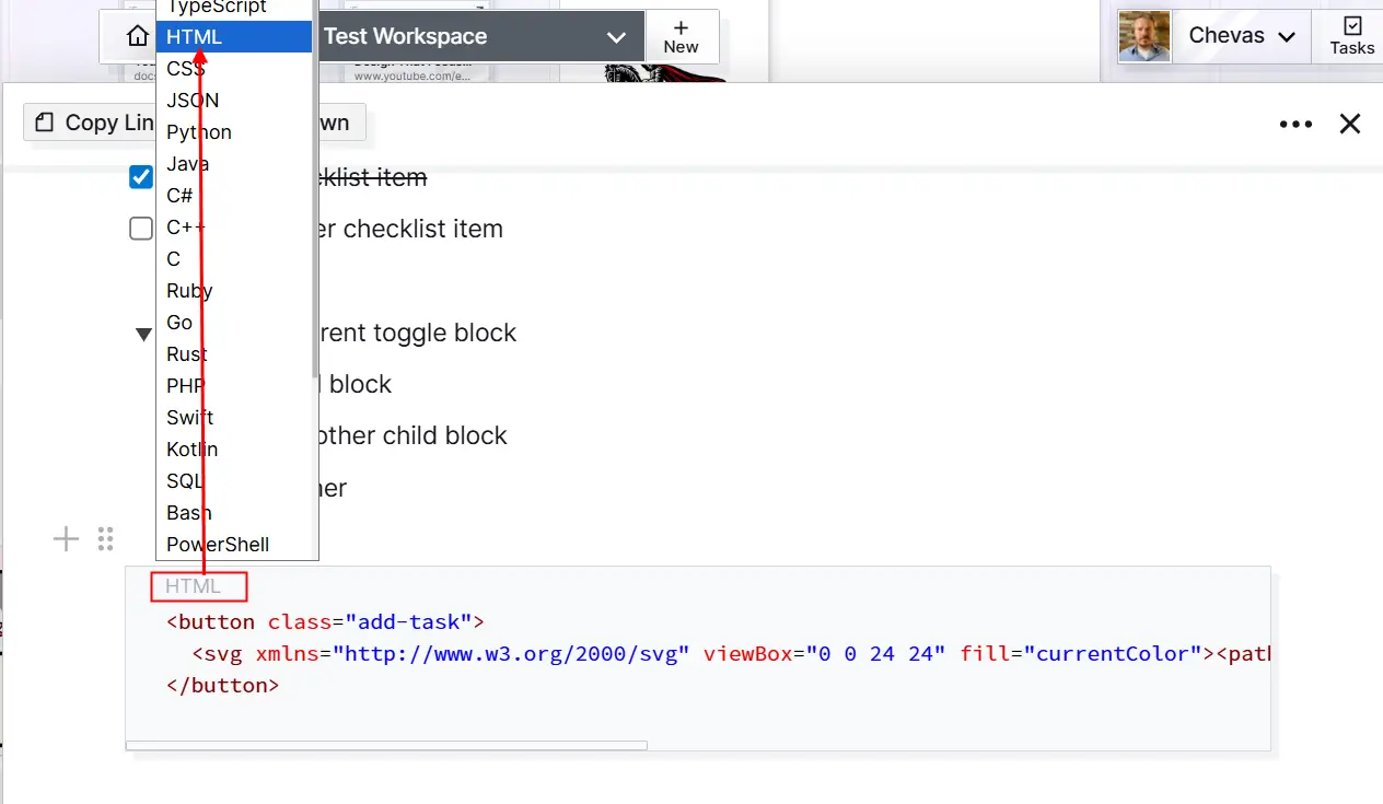 Text-Based Block Types: Code Block with Syntax highlighting