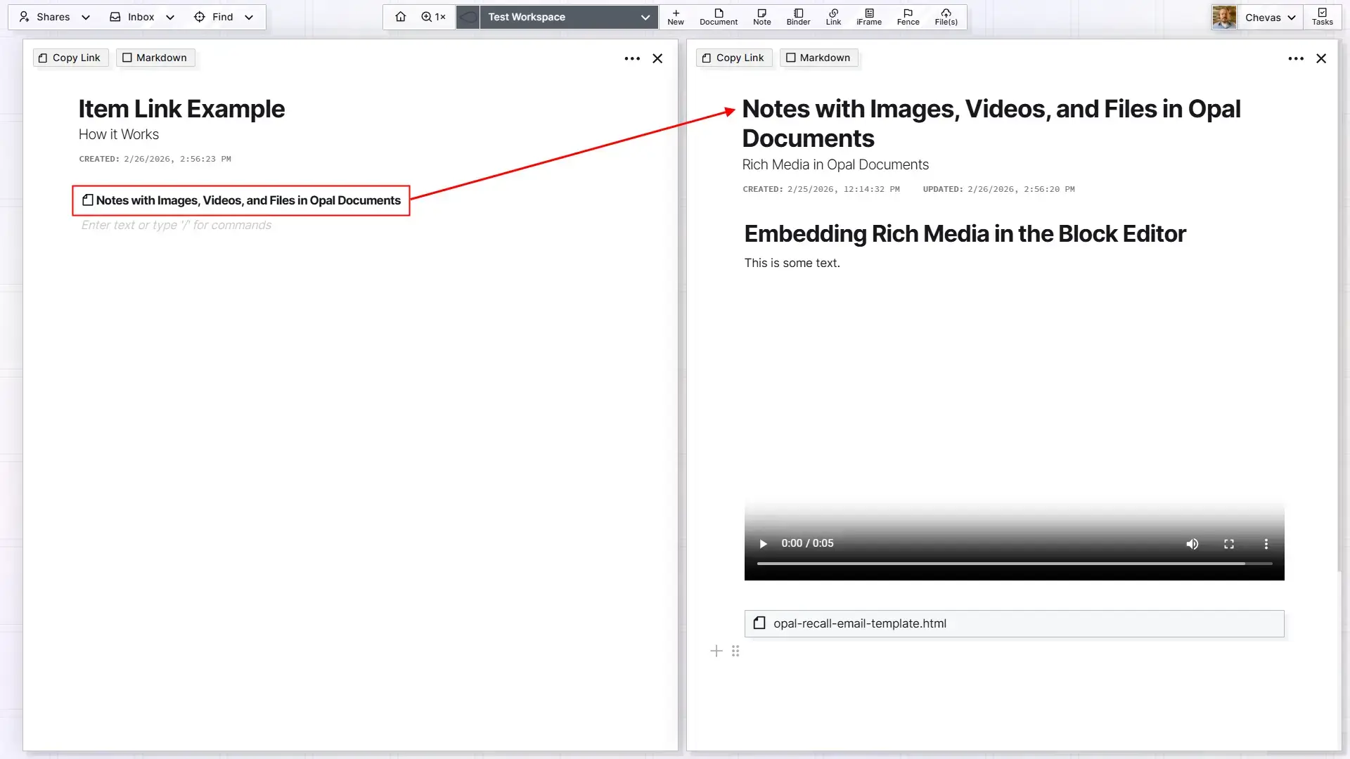Create SOPs: Item Link Example Opened