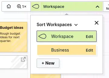 Edit a workspace: workspace picker open with Edit links visible