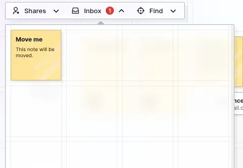 Move items between workspaces: a note sitting in the open Inbox panel, with a red 1 badge on the Inbox button