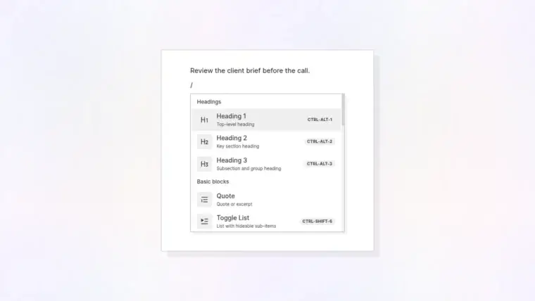 Use the text editor: slash menu thumbnail