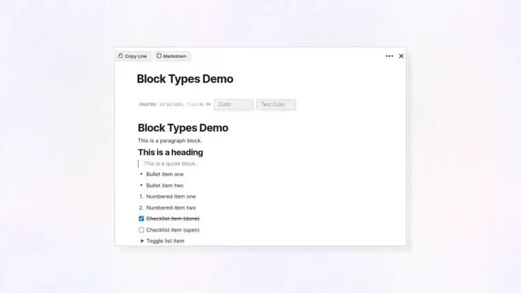 Block types cheat sheet: demo document with block types, thumbnail