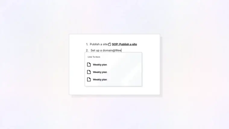 Item links: @ menu for linking items, thumbnail