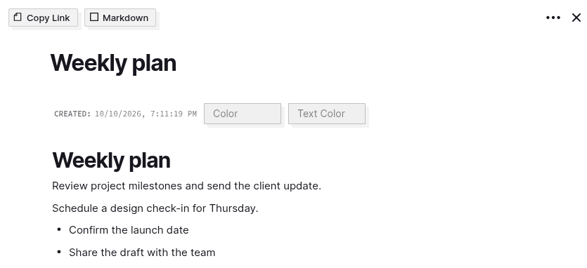Item links: the Copy Link button on an open item