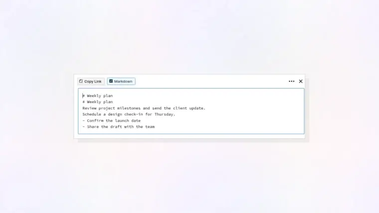 Markdown mode: document in Markdown view, thumbnail