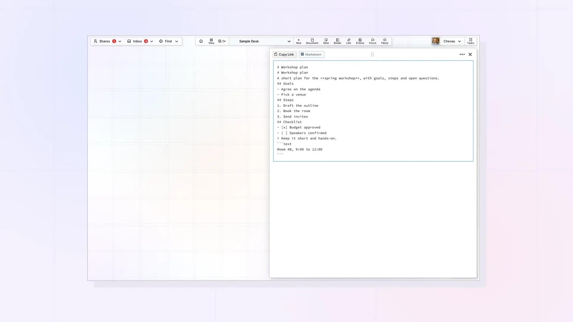 Markdown Mode: Write, Import, and Export Markdown in Opal Documents: screenshot of Opal