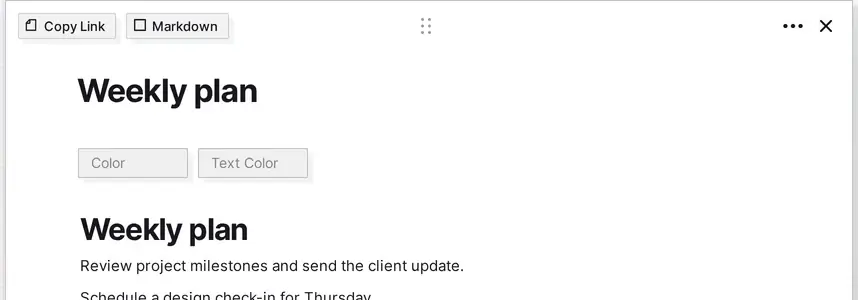 Markdown mode: the Markdown button in the page header of a document