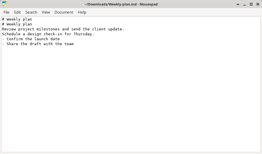Markdown mode: an exported .md file opened in a text editor