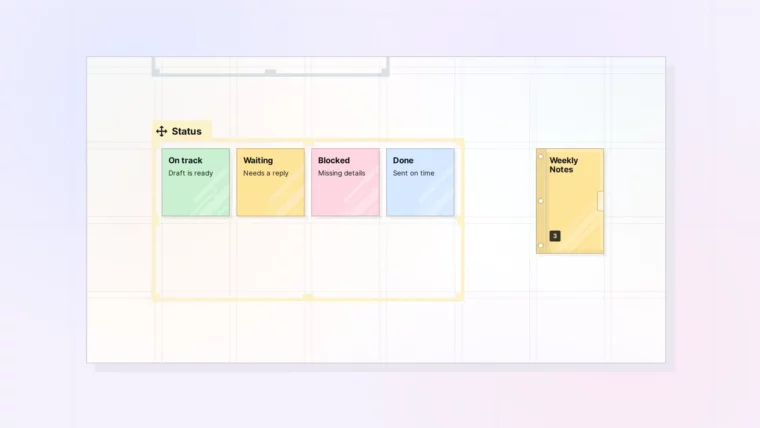 Use Notes for Quick Capture and At-a-Glance Status: Status notes in a fence next to a binder of weekly notes, screenshot