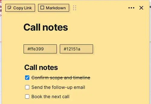 What is a note: an open note page with a checklist