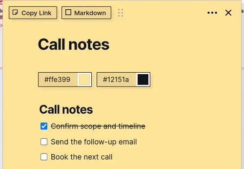 Change item colors: the Color and Text Color boxes on an open note