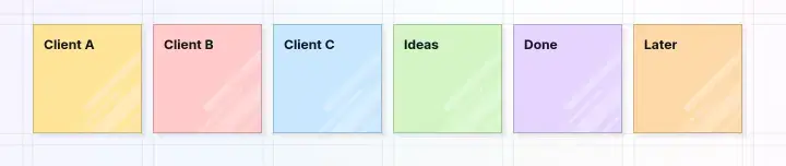 Change item colors: six notes in six different colors on the grid