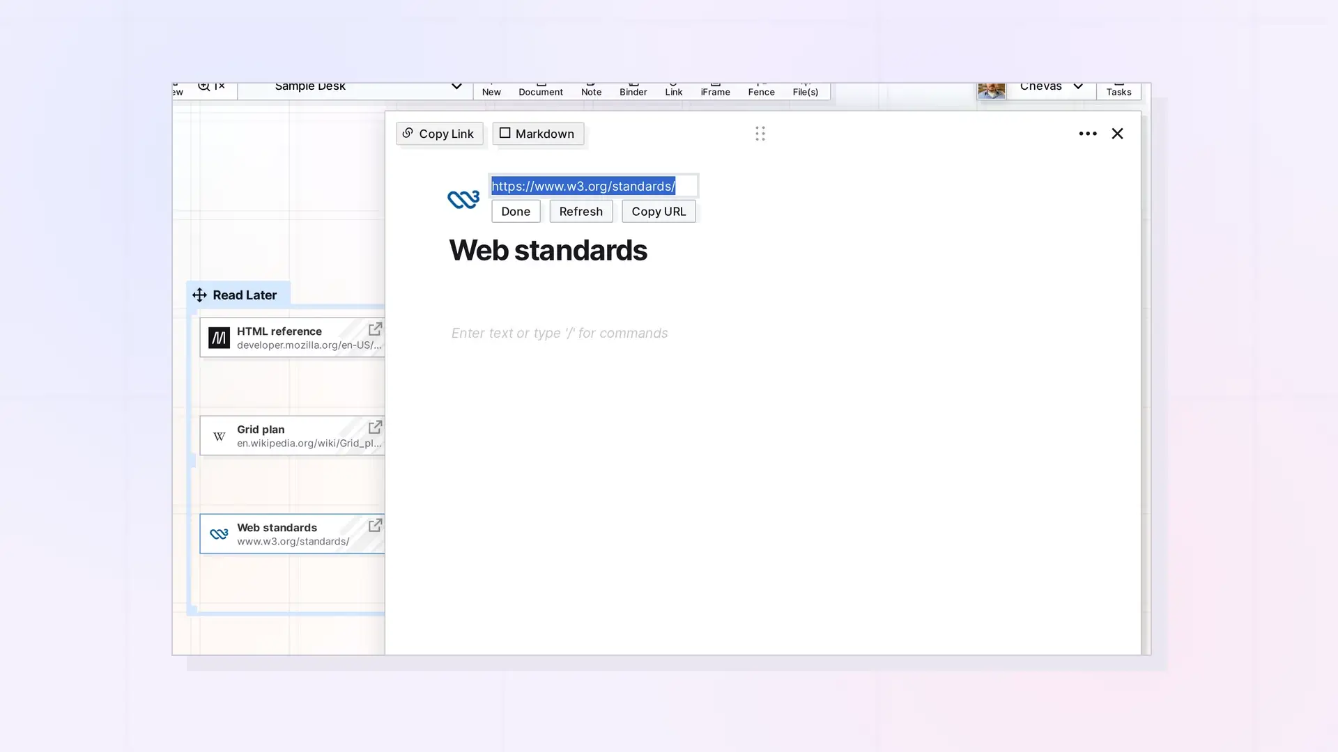 Change or Update a Link Item's URL: screenshot of Opal