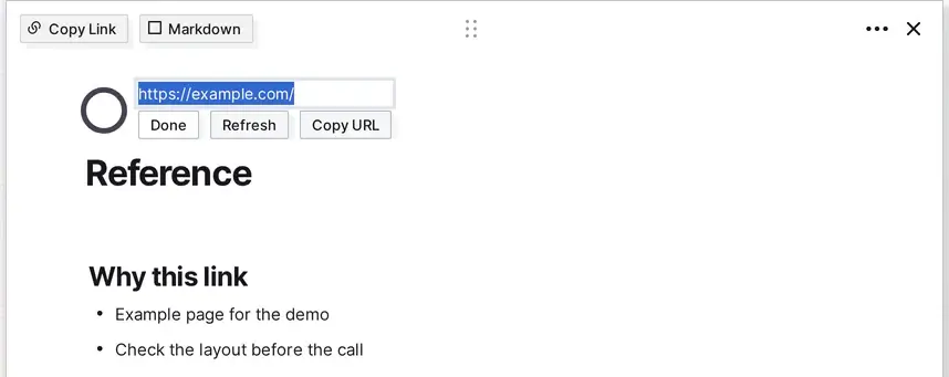 Change a link's URL: the link item page with the URL field highlighted