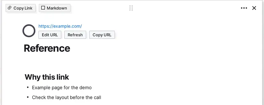 Change a link's URL: the link page after saving, with the URL above the title