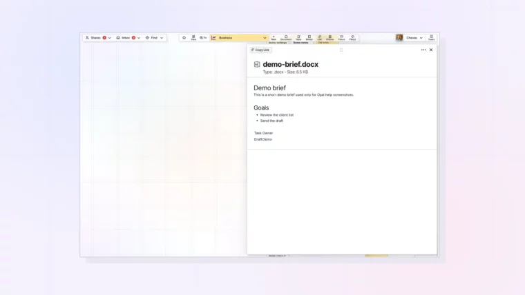 View PDFs, Word, and Excel Files Inside Opal: screenshot of Opal