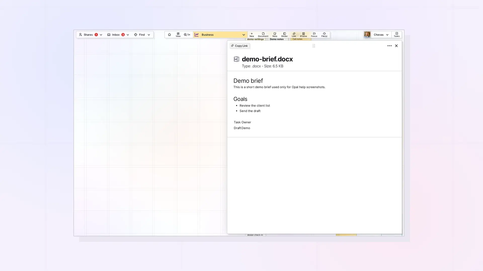 View PDFs, Word, and Excel Files Inside Opal: screenshot of Opal