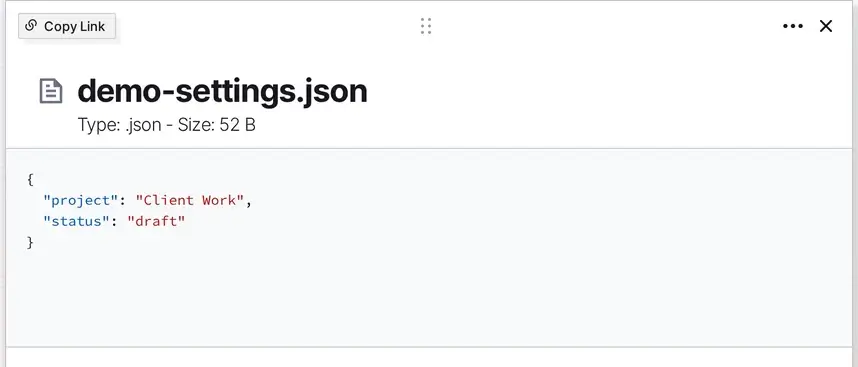 Edit text and code files: a JSON file open in page view with its contents shown in color