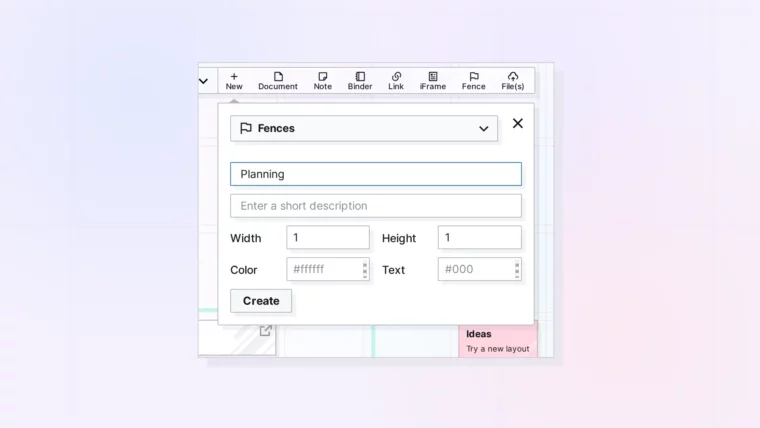 Create a Fence: New panel with Fences selected, screenshot