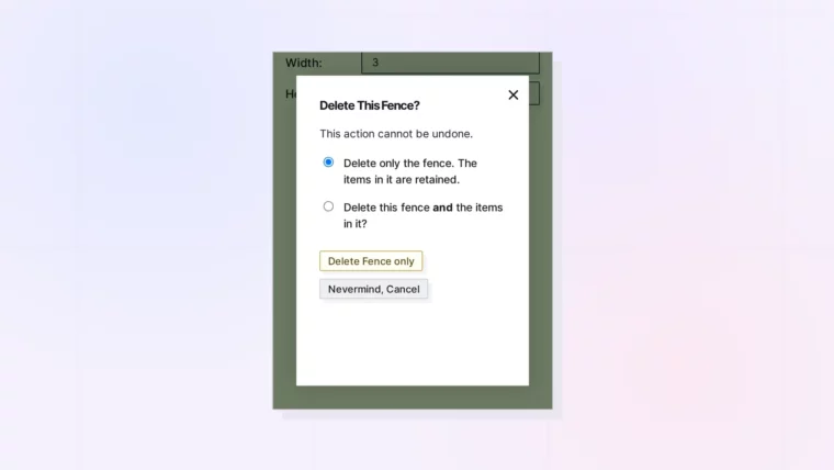 Delete a Fence (Your Items Stay Put): Delete This Fence dialog, screenshot