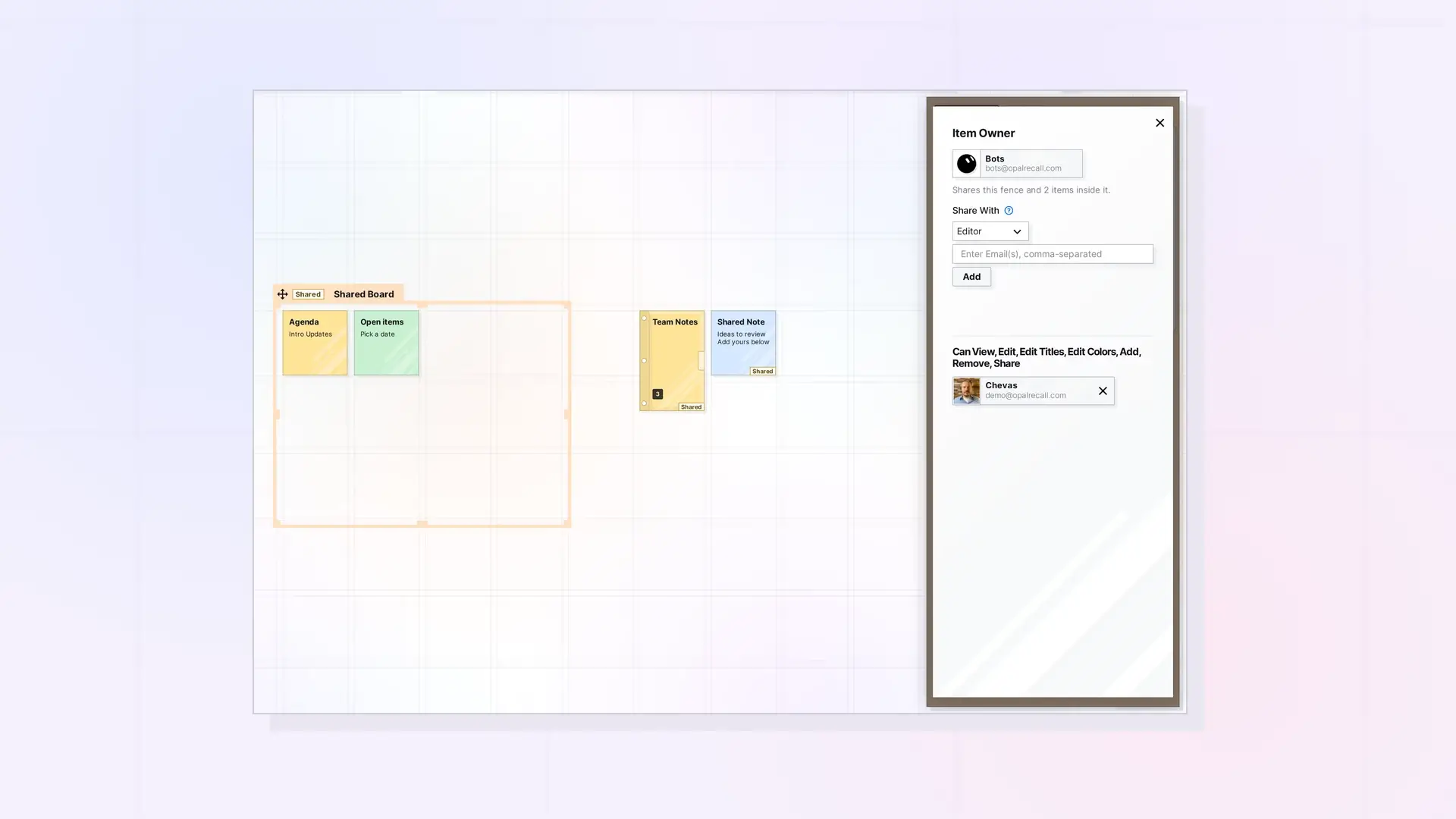 Working in a Fence Someone Shared with You: Shared fence with a teammate's items, screenshot