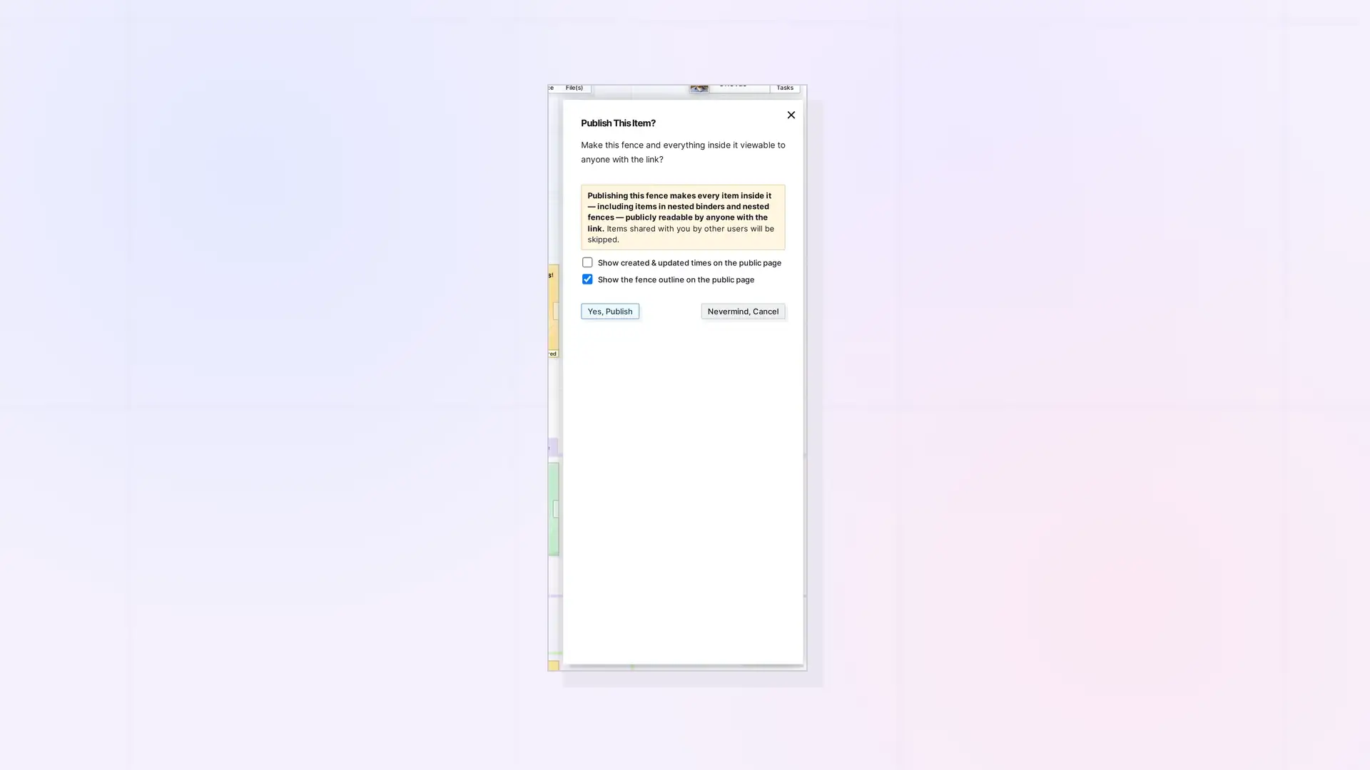 Publish a Fence: screenshot of Opal