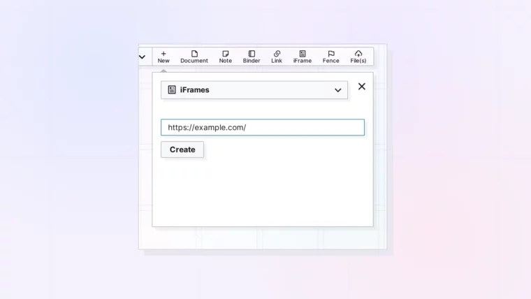 Create an iFrame in Opal: The New panel with iFrames chosen and a web address typed in, screenshot