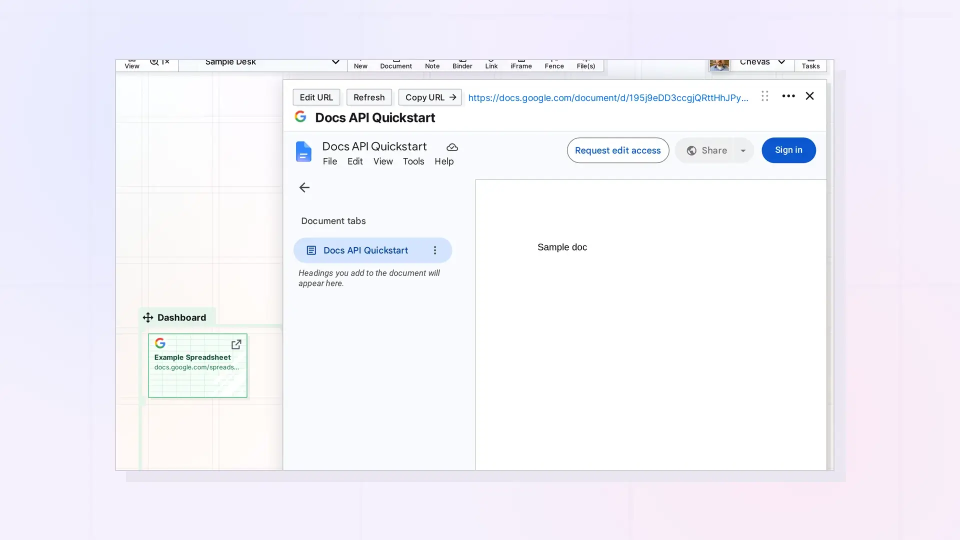 Embed a Google Doc in Opal: A Google Doc open inside an Opal iFrame, screenshot