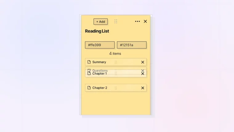 Reorder Items in a Binder: Dragging an item to reorder a binder list, screenshot