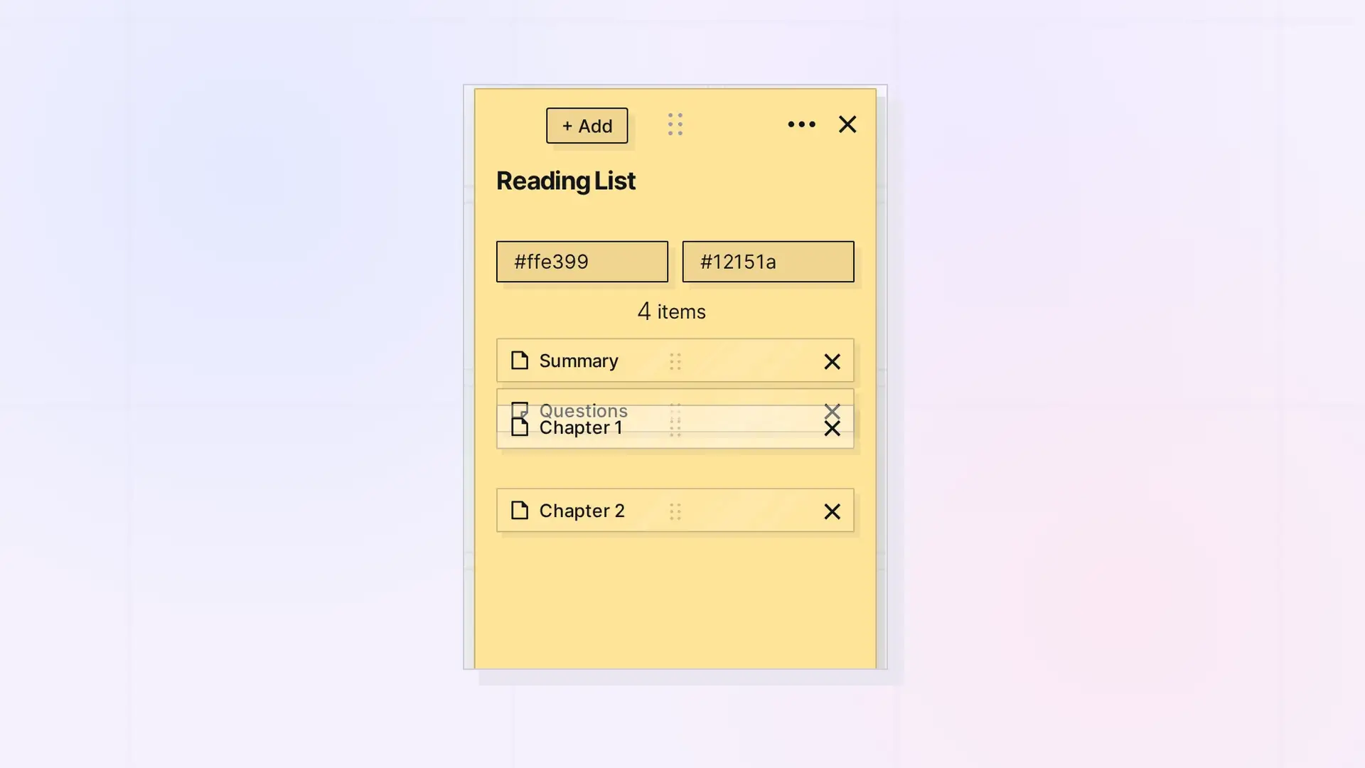 Reorder Items in a Binder: Dragging an item to reorder a binder list, screenshot