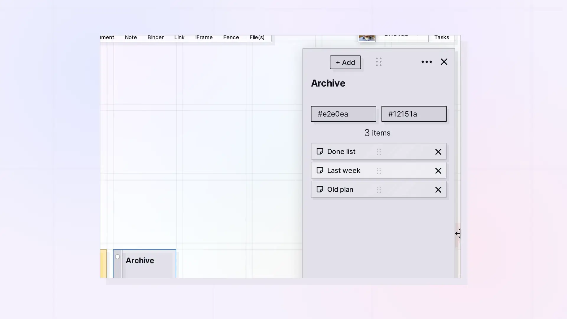 Take Items Out of a Binder: Removing an item from a binder list, screenshot