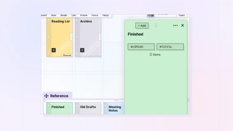 Rename, Color, and Set an Icon for a Binder: Binder panel header with icon and colors, screenshot