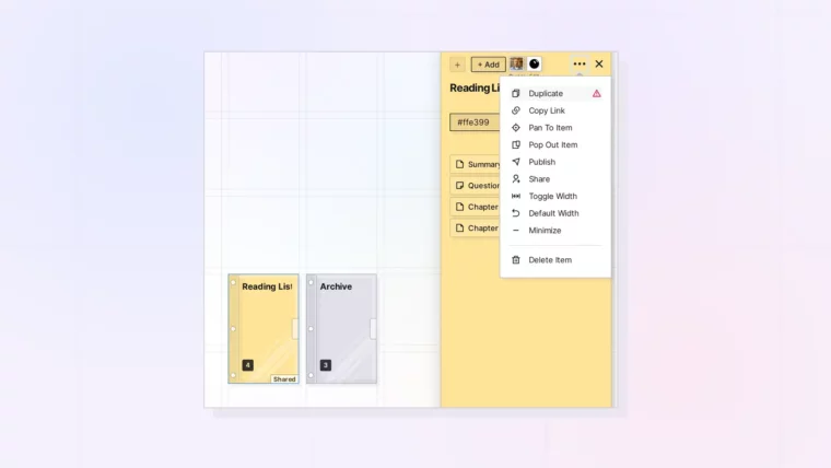 Duplicate a Binder: Binder and its copy side by side, screenshot