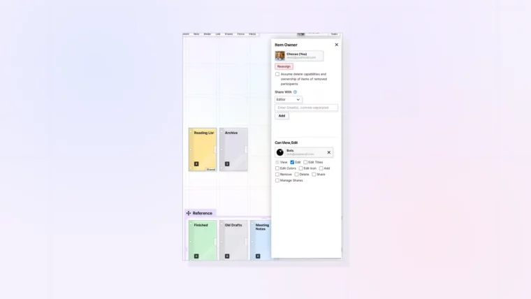 Share a Binder: Share panel for a binder, screenshot