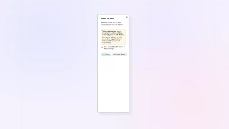 Publish a Binder: Publish This Item dialog for a binder, screenshot