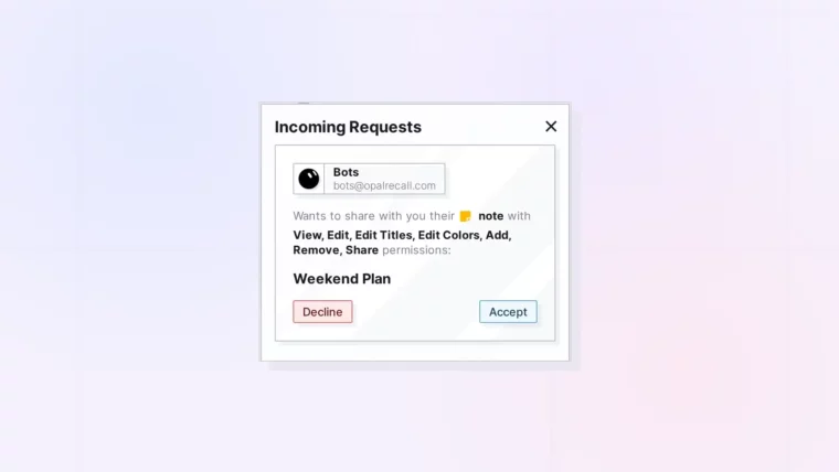 Accept or Decline Something Shared with You: Shares panel with an incoming request, screenshot