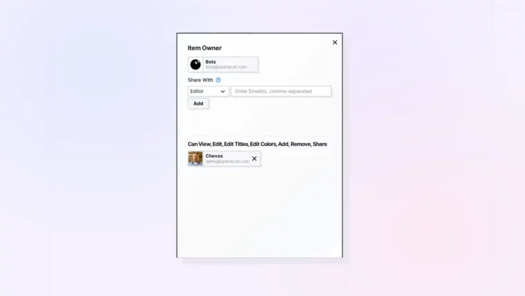 Share Onward: Share panel limited to the sharer's permissions, screenshot