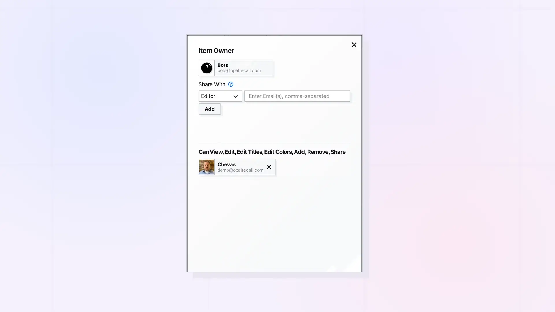 Share Onward: Share panel limited to the sharer's permissions, screenshot