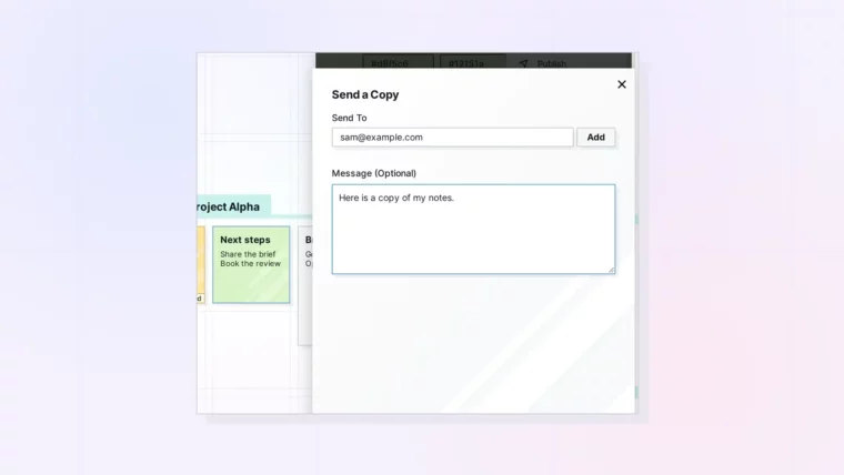 Send a Copy of an Item: Send a Copy panel with recipients, screenshot