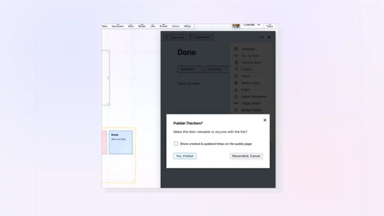 Publish an Item: The Publish This Item dialog on an open note, screenshot