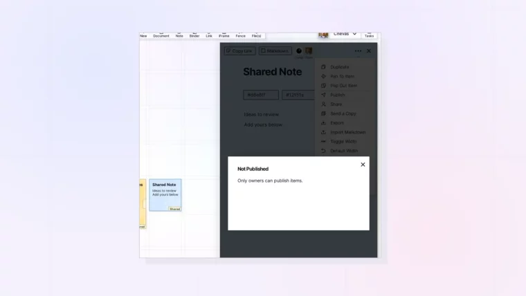 Publish an Item Shared with You: The Not Published message on an item shared without the Publish permission, screenshot