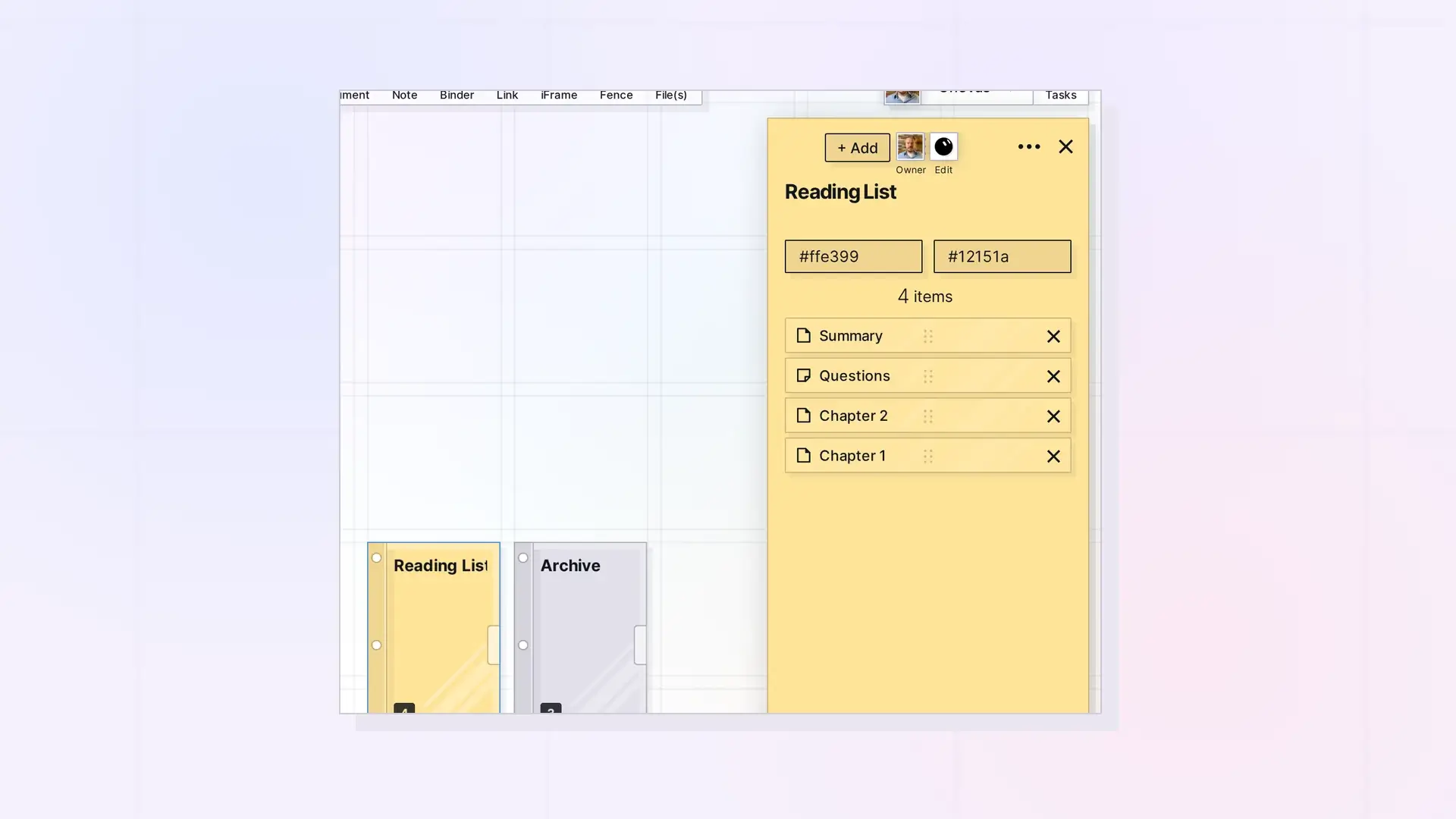 Binders API: Add, Remove, Reorder, and Duplicate: screenshot of Opal