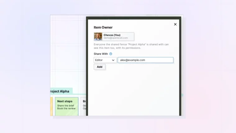 Sharing API: Shares, Permissions, and Recipient Placement: screenshot of Opal